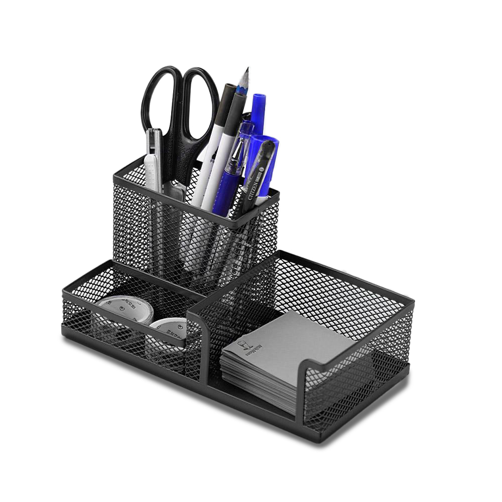 Przybornik na biurko Q-Connect Office Set, metalowy, 3 komory, czarny